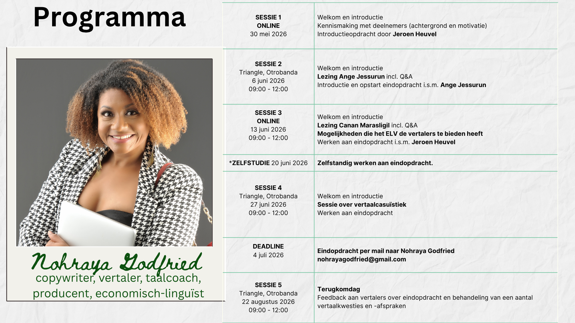 Programma Masterclass Literair Vertalen Papiamentu 2026